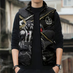 Collingwood Football Club Sleeveless Puffer Jacket Magpies Muscular Mascot Graphic - Abstract Paint Splatter Art