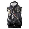 Collingwood Football Club Sleeveless Zip Hoodie Magpies Muscular Mascot Graphic - Abstract Paint Splatter Art