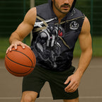 Collingwood Football Club Sleeveless Zip Hoodie Magpies Muscular Mascot Graphic - Abstract Paint Splatter Art