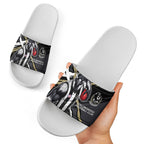 Collingwood Football Club Slide Sandals Magpies Muscular Mascot Graphic - Abstract Paint Splatter Art