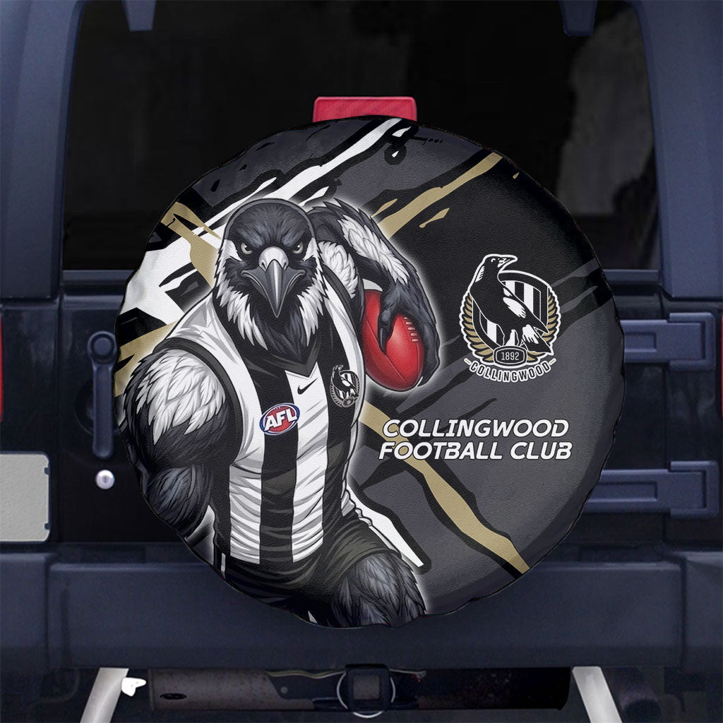 Collingwood Football Club Spare Tire Cover Magpies Muscular Mascot Graphic - Abstract Paint Splatter Art