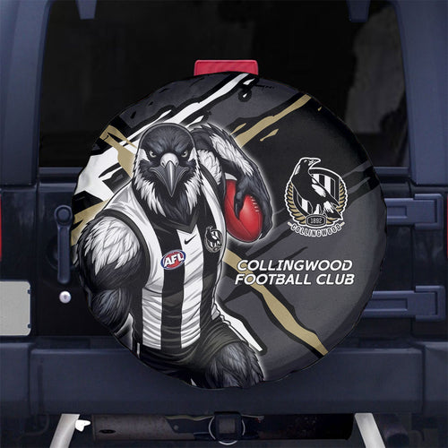 Collingwood Football Club Spare Tire Cover Magpies Muscular Mascot Graphic - Abstract Paint Splatter Art