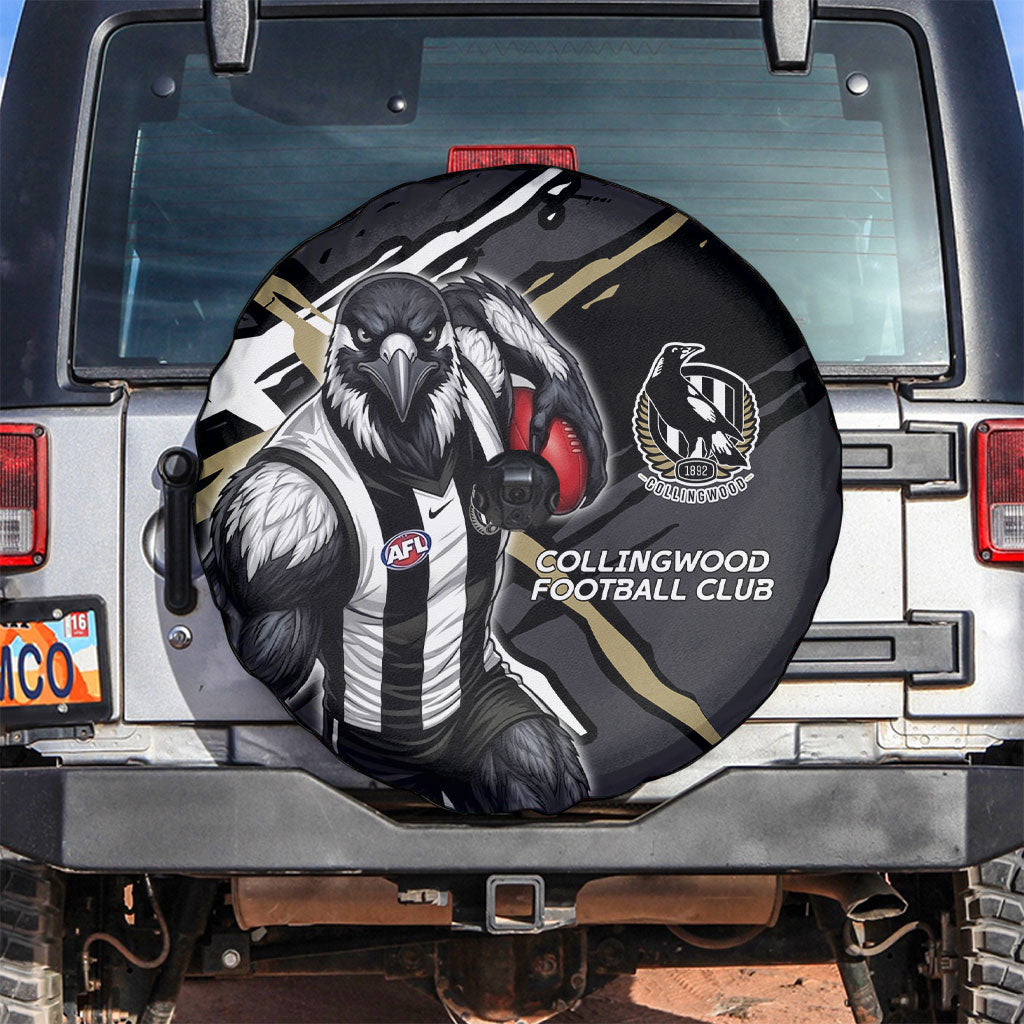 Collingwood Football Club Spare Tire Cover Magpies Muscular Mascot Graphic - Abstract Paint Splatter Art
