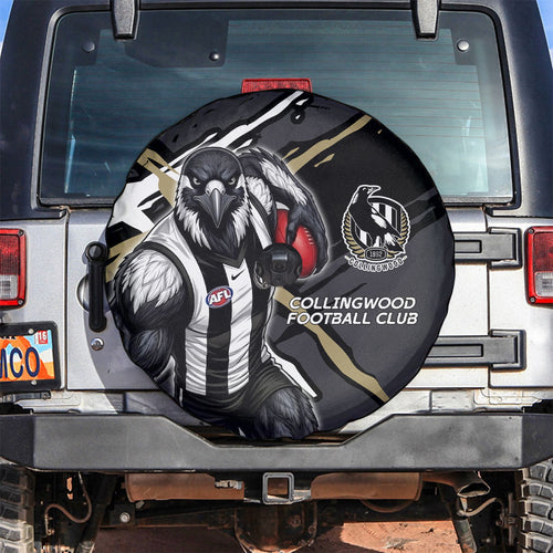 Collingwood Football Club Spare Tire Cover Magpies Muscular Mascot Graphic - Abstract Paint Splatter Art