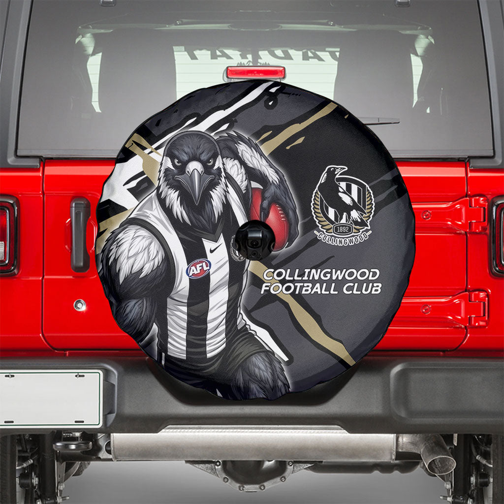 Collingwood Football Club Spare Tire Cover Magpies Muscular Mascot Graphic - Abstract Paint Splatter Art
