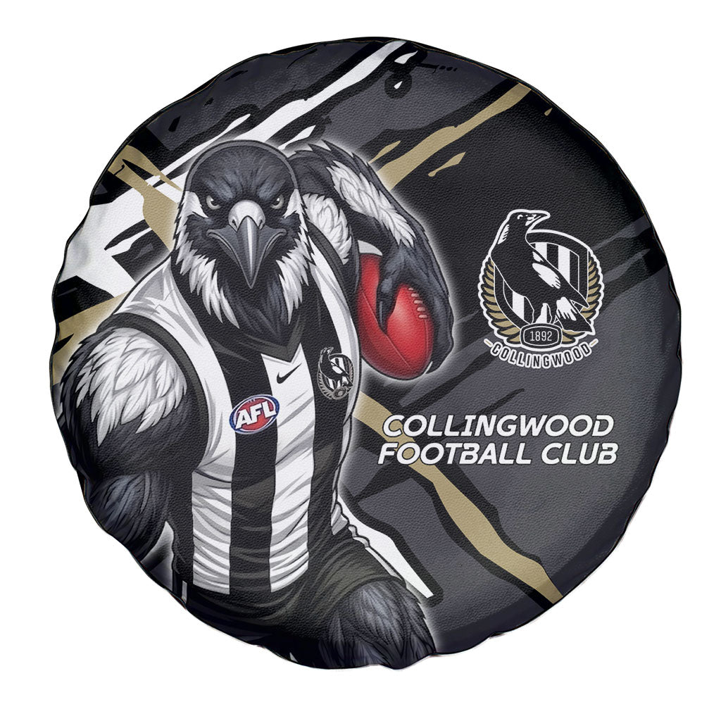 Collingwood Football Club Spare Tire Cover Magpies Muscular Mascot Graphic - Abstract Paint Splatter Art