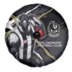 Collingwood Football Club Spare Tire Cover Magpies Muscular Mascot Graphic - Abstract Paint Splatter Art