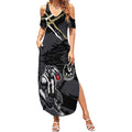 Collingwood Football Club Summer Maxi Dress Magpies Muscular Mascot Graphic - Abstract Paint Splatter Art