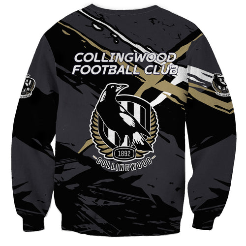 Collingwood Football Club Sweatshirt Magpies Muscular Mascot Graphic - Abstract Paint Splatter Art