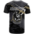 Collingwood Football Club T Shirt Magpies Muscular Mascot Graphic - Abstract Paint Splatter Art