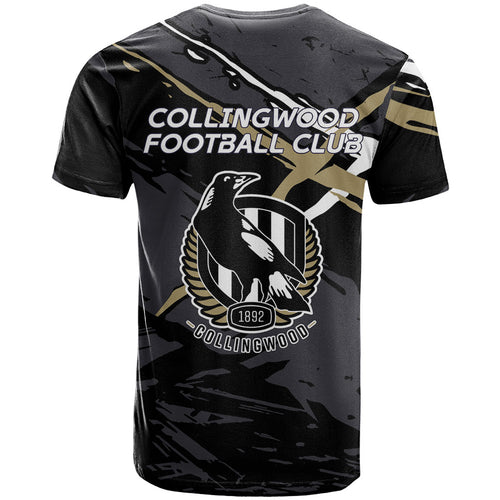 Collingwood Football Club T Shirt Magpies Muscular Mascot Graphic - Abstract Paint Splatter Art