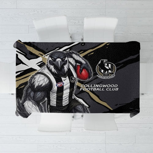 Collingwood Football Club Tablecloth Magpies Muscular Mascot Graphic - Abstract Paint Splatter Art