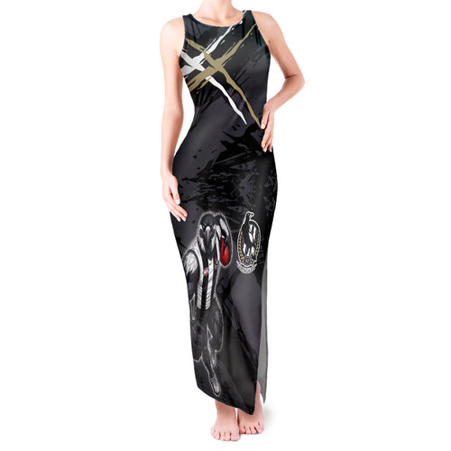 Collingwood Football Club Tank Maxi Dress Magpies Muscular Mascot Graphic - Abstract Paint Splatter Art