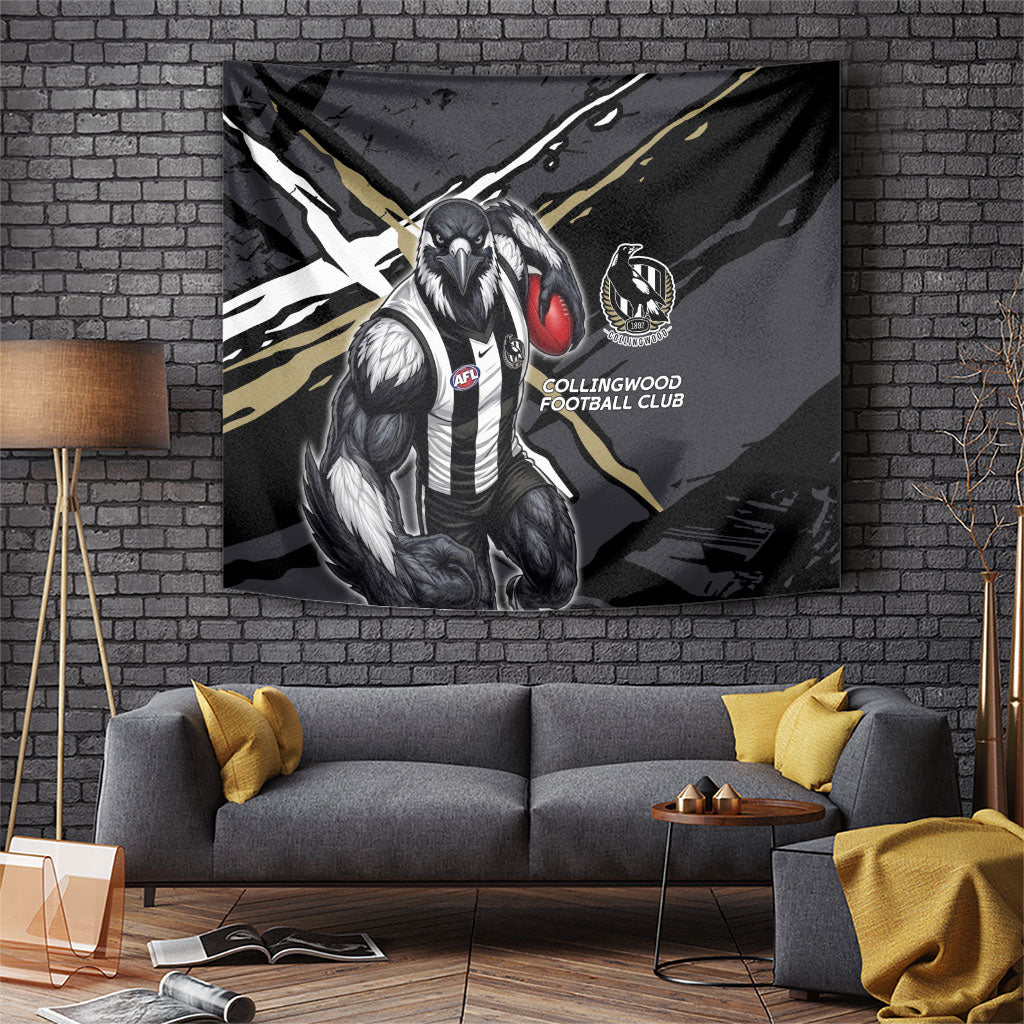 Collingwood Football Club Tapestry Magpies Muscular Mascot Graphic - Abstract Paint Splatter Art
