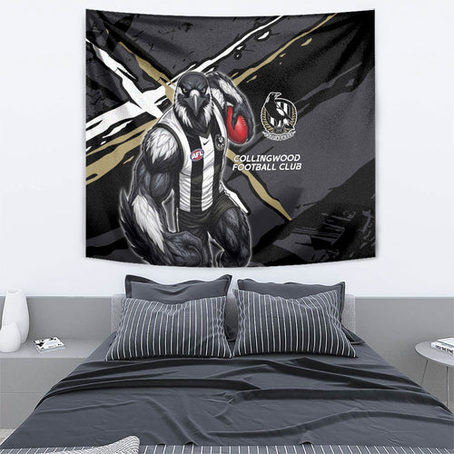 Collingwood Football Club Tapestry Magpies Muscular Mascot Graphic - Abstract Paint Splatter Art