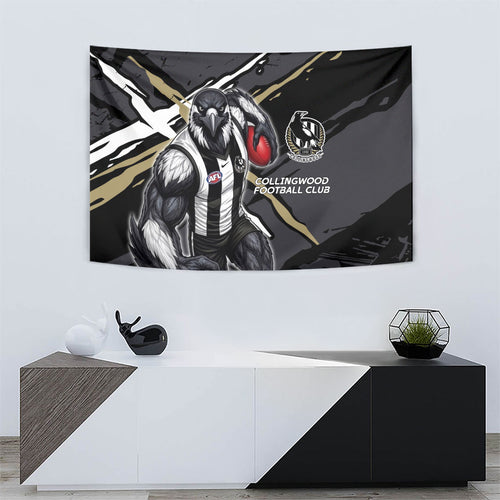 Collingwood Football Club Tapestry Magpies Muscular Mascot Graphic - Abstract Paint Splatter Art