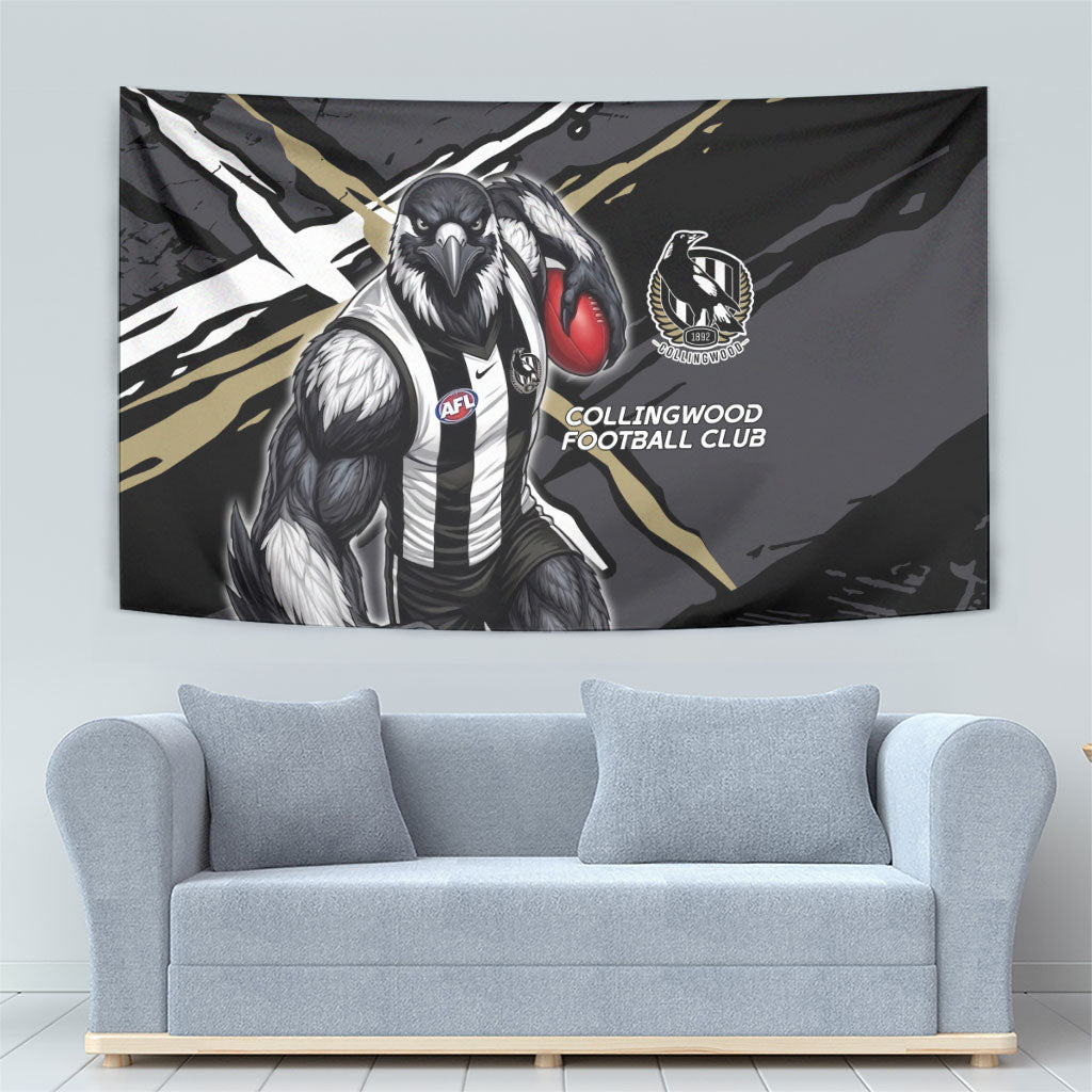 Collingwood Football Club Tapestry Magpies Muscular Mascot Graphic - Abstract Paint Splatter Art
