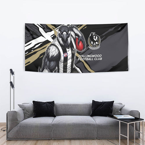 Collingwood Football Club Tapestry Magpies Muscular Mascot Graphic - Abstract Paint Splatter Art