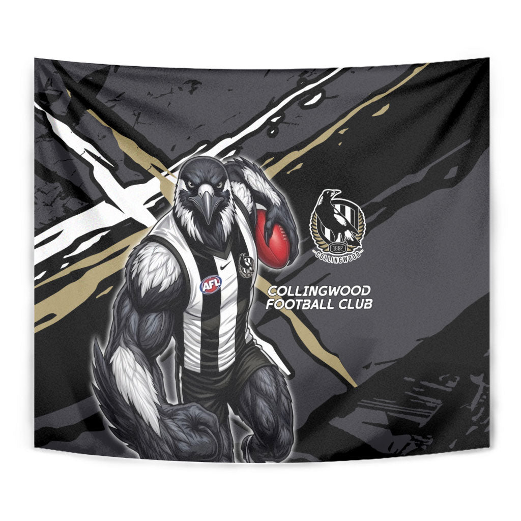 Collingwood Football Club Tapestry Magpies Muscular Mascot Graphic - Abstract Paint Splatter Art