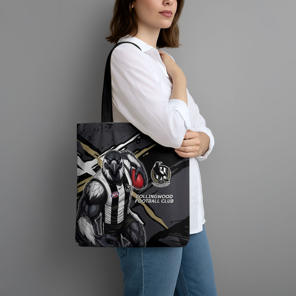 Collingwood Football Club Tote Bag Magpies Muscular Mascot Graphic - Abstract Paint Splatter Art