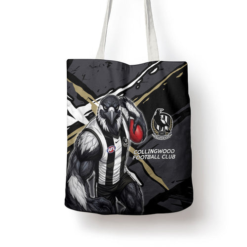 Collingwood Football Club Tote Bag Magpies Muscular Mascot Graphic - Abstract Paint Splatter Art