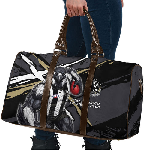 Collingwood Football Club Travel Bag Magpies Muscular Mascot Graphic - Abstract Paint Splatter Art