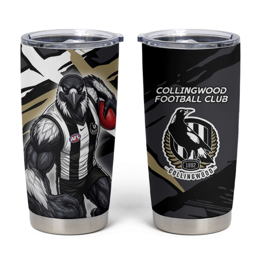 Collingwood Football Club Tumbler Cup Magpies Muscular Mascot Graphic - Abstract Paint Splatter Art