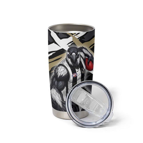 Collingwood Football Club Tumbler Cup Magpies Muscular Mascot Graphic - Abstract Paint Splatter Art