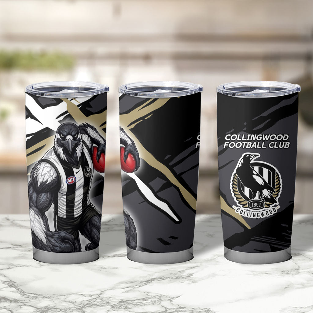 Collingwood Football Club Tumbler Cup Magpies Muscular Mascot Graphic - Abstract Paint Splatter Art