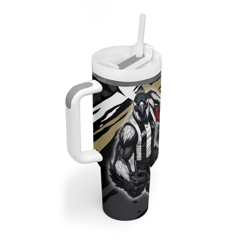 Collingwood Football Club Tumbler With Handle Magpies Muscular Mascot Graphic - Abstract Paint Splatter Art
