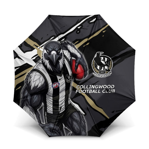 Collingwood Football Club Umbrella Magpies Muscular Mascot Graphic - Abstract Paint Splatter Art