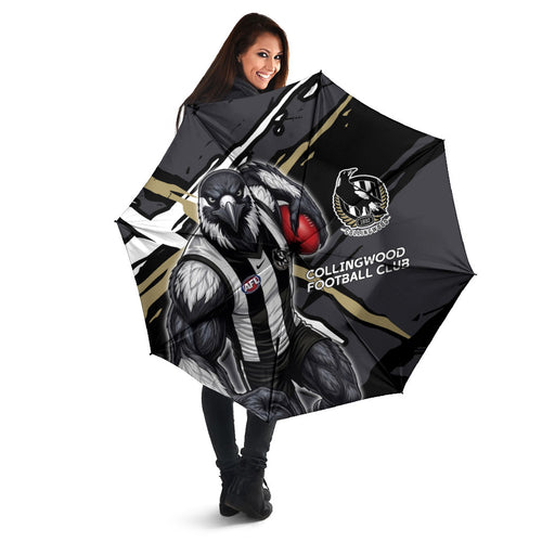 Collingwood Football Club Umbrella Magpies Muscular Mascot Graphic - Abstract Paint Splatter Art