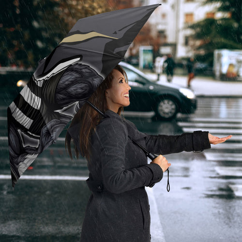 Collingwood Football Club Umbrella Magpies Muscular Mascot Graphic - Abstract Paint Splatter Art