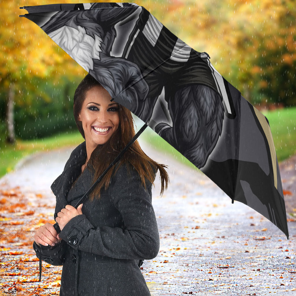 Collingwood Football Club Umbrella Magpies Muscular Mascot Graphic - Abstract Paint Splatter Art