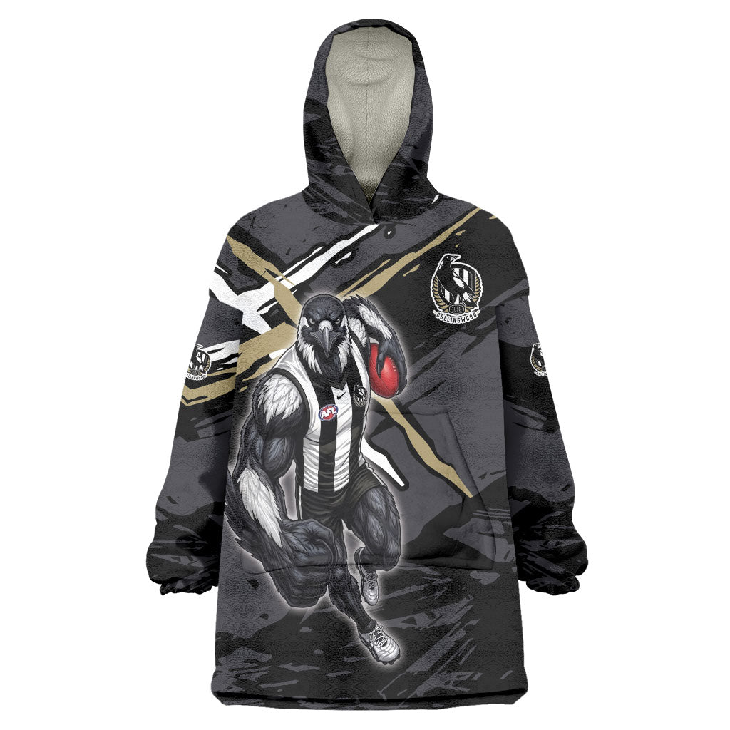 Collingwood Football Club Wearable Blanket Hoodie Magpies Muscular Mascot Graphic - Abstract Paint Splatter Art