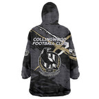 Collingwood Football Club Wearable Blanket Hoodie Magpies Muscular Mascot Graphic - Abstract Paint Splatter Art