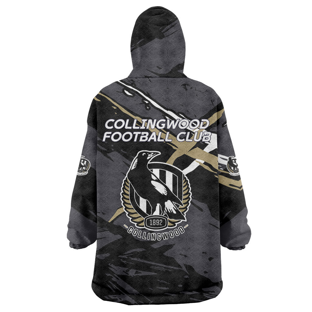 Collingwood Football Club Wearable Blanket Hoodie Magpies Muscular Mascot Graphic - Abstract Paint Splatter Art