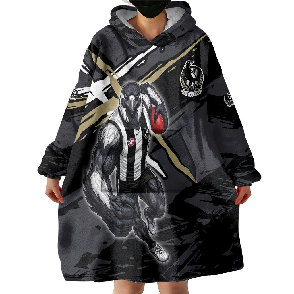 Collingwood Football Club Wearable Blanket Hoodie Magpies Muscular Mascot Graphic - Abstract Paint Splatter Art