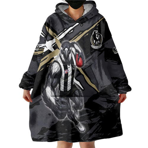 Collingwood Football Club Wearable Blanket Hoodie Magpies Muscular Mascot Graphic - Abstract Paint Splatter Art