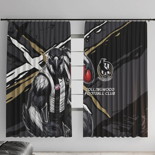 Collingwood Football Club Window Curtain Magpies Muscular Mascot Graphic - Abstract Paint Splatter Art