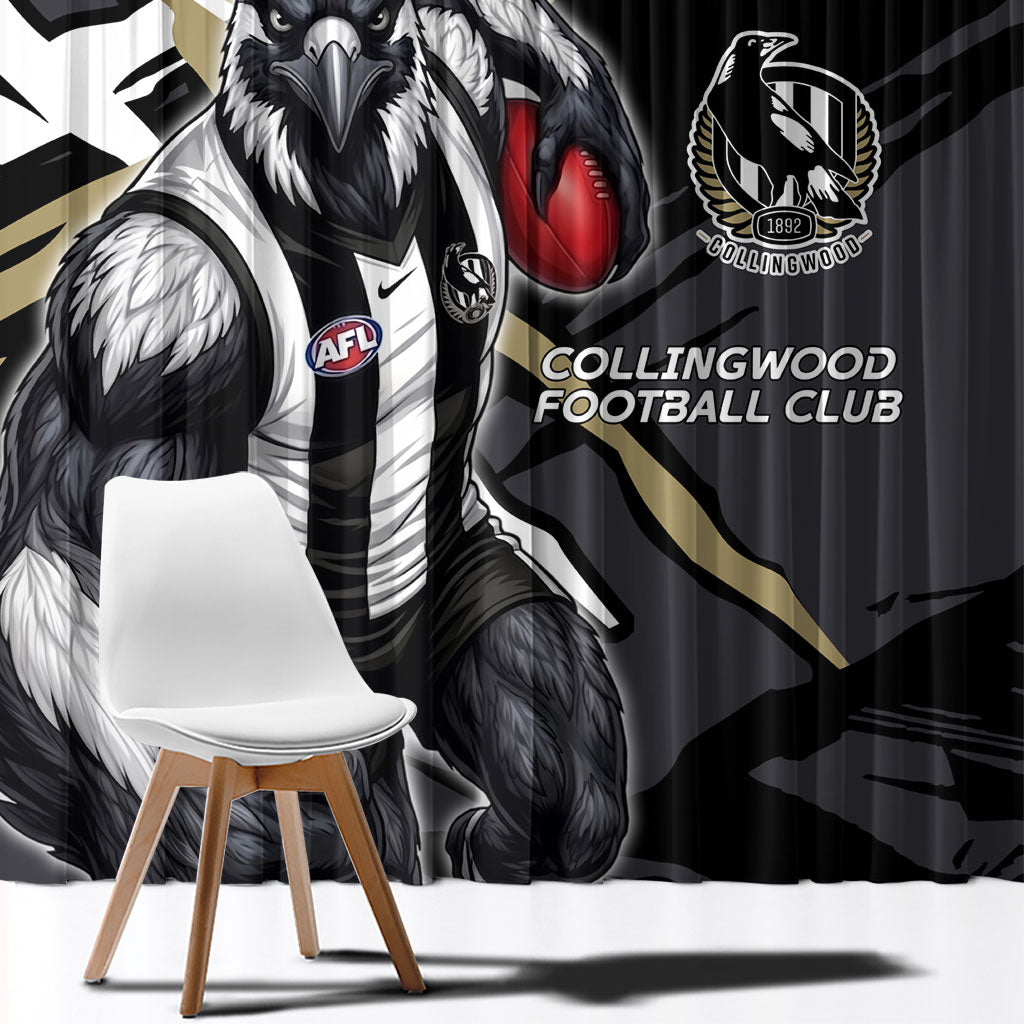 Collingwood Football Club Window Curtain Magpies Muscular Mascot Graphic - Abstract Paint Splatter Art
