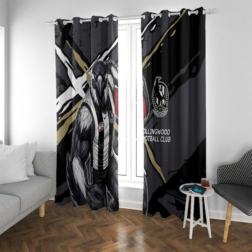 Collingwood Football Club Window Curtain Magpies Muscular Mascot Graphic - Abstract Paint Splatter Art