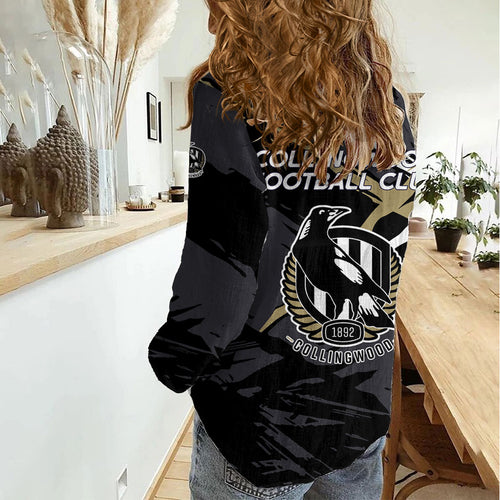 Collingwood Football Club Women Casual Shirt Magpies Muscular Mascot Graphic - Abstract Paint Splatter Art