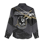 Collingwood Football Club Women Casual Shirt Magpies Muscular Mascot Graphic - Abstract Paint Splatter Art