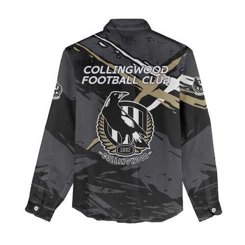 Collingwood Football Club Women Casual Shirt Magpies Muscular Mascot Graphic - Abstract Paint Splatter Art