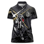 Collingwood Football Club Women Polo Shirt Magpies Muscular Mascot Graphic - Abstract Paint Splatter Art