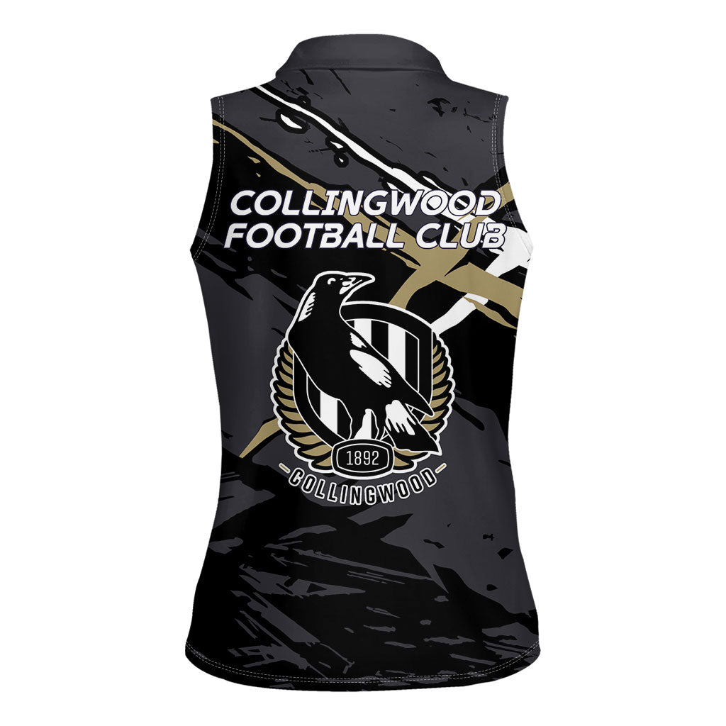 Collingwood Football Club Women Sleeveless Polo Shirt Magpies Muscular Mascot Graphic - Abstract Paint Splatter Art