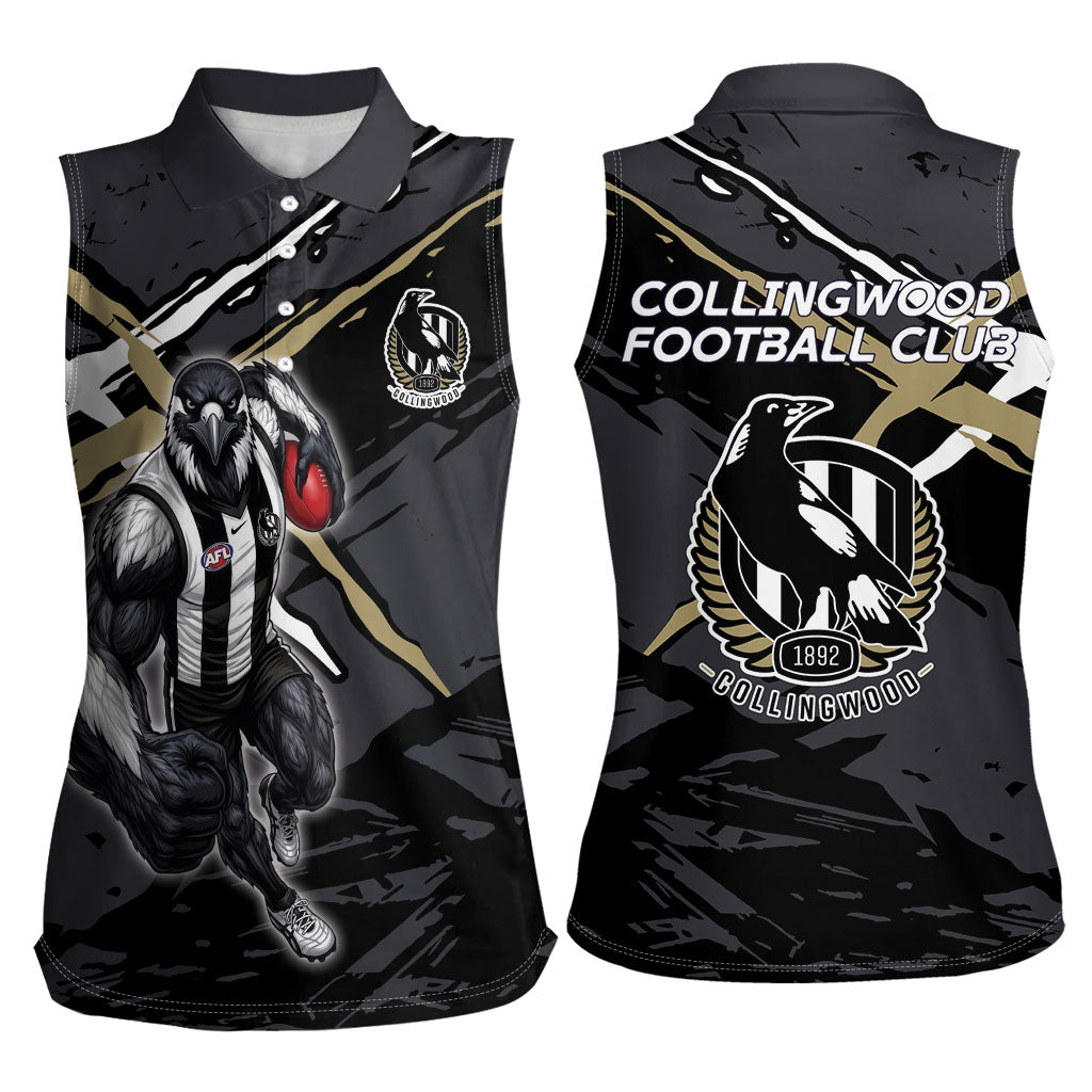 Collingwood Football Club Women Sleeveless Polo Shirt Magpies Muscular Mascot Graphic - Abstract Paint Splatter Art