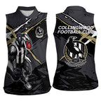 Collingwood Football Club Women Sleeveless Polo Shirt Magpies Muscular Mascot Graphic - Abstract Paint Splatter Art