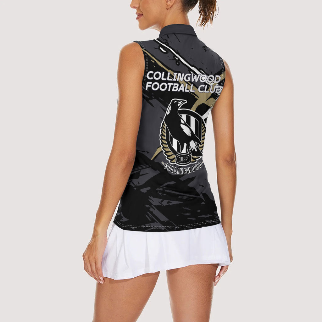 Collingwood Football Club Women Sleeveless Polo Shirt Magpies Muscular Mascot Graphic - Abstract Paint Splatter Art